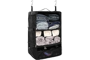 ELEZAY Hanging Packing Cubes Portable Closet 3-Shelf Travel Collapsible Compression Garment Organizer for Carry-on Luggage Suitcase Space Saver Bag XX-Large_No Side Pockets, Black