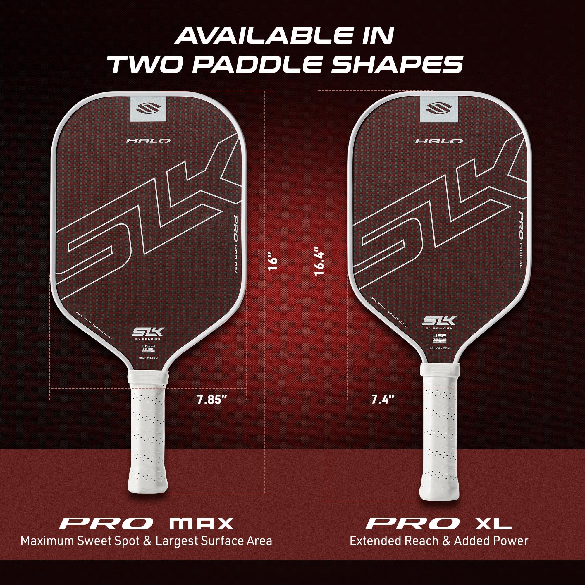 Selkirk Sport SLK Halo Pro MAX Pickleball Paddle | Raw Carbon Fiber Pickleball Paddles with a Rev-Core Power Polymer Core | Designed for Ultimate Spin & Power | Red