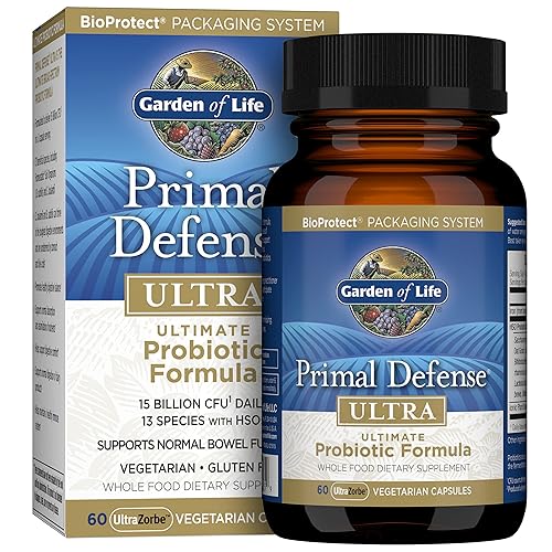 Garden of Life Probiotics for Digestive Health and Gut Health Balance, Primal Defense Ultra Ultimate Formula, 15 Billion CFU and 13 Strains Plus HSOs, Vegetarian and Gluten Free, 60 Capsules