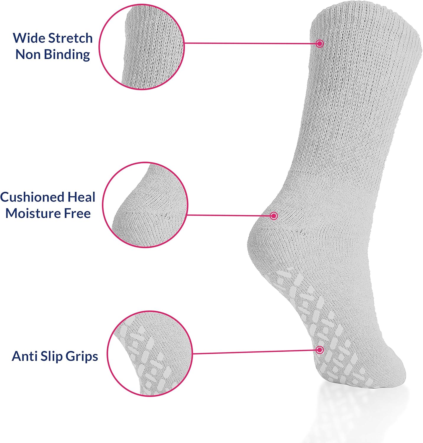 Debra Weitzner Non-Binding Loose Fit Sock - Non-Slip Diabetic Socks for Men and Women - Crew 6Pk White: Health & Personal Care