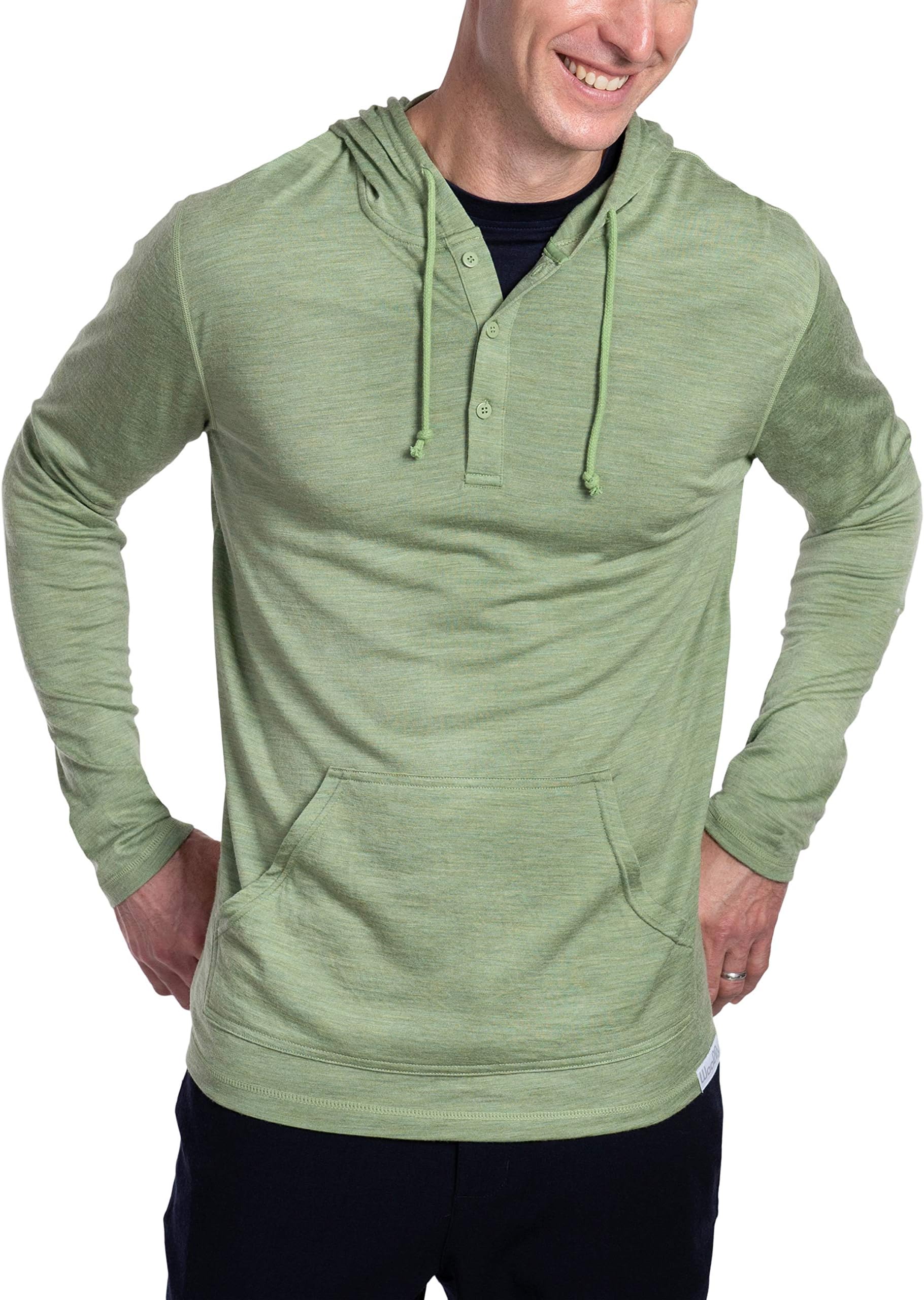 Woolly Clothing Men's Merino Wool Henley Hoodie - Everyday Weight - Wicking Breathable Anti-Odor