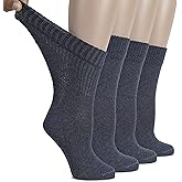 Hugh Ugoli Women's Cotton Diabetic Crew Socks, Wide, Thin, Loose Fit and Stretchy, Seamless Toe & Non-Binding Top, 4-8 Pairs