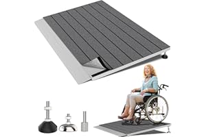 Nuvium Threshold Ramps for Wheelchairs, Adjustable Height 1.8"–5.3" and 24"×36" Platform Aluminum Wheelchair Ramp, Door Threshold Ramps with a Non-Slip Thick Door Mat for Scooters, Power Chairs, Cart