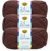 Lion Brand 24/7 Cotton Yarn 3 Pack Dark Brown Coffee Beans 24/7 Cotton