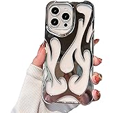 FXFOOT Fashion Flame Bumper Case for iPhone 16 Pro Max [3D Luxury Electroplate Glittery] [Hollow Heat Dissipation Design] Slim Fit Shockproof Protective Soft Cover -Silver