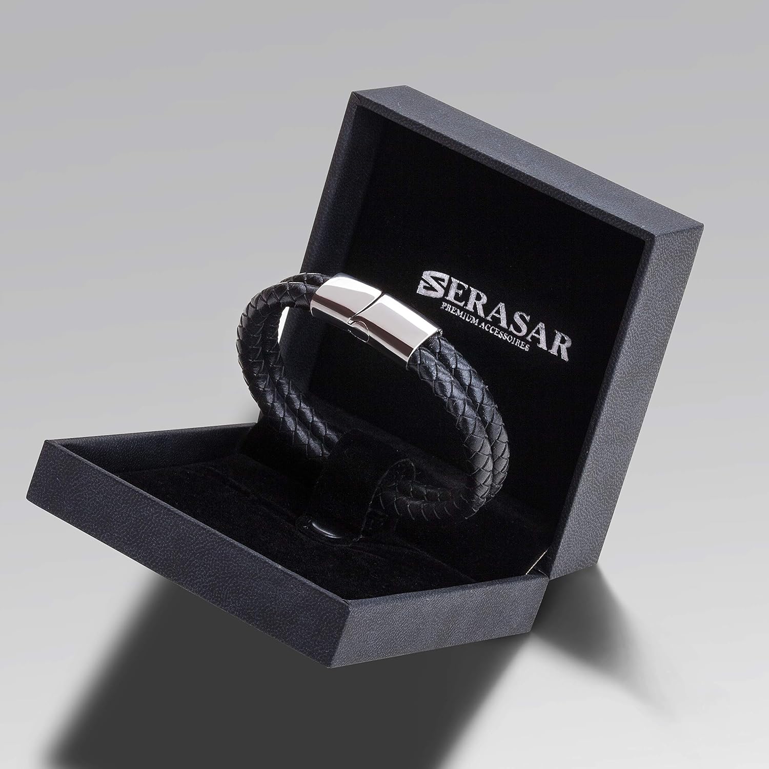 SERASAR Bracelets for Boys 17cm Silver Gift-Box Genuine-Leather Cowhide Braided Adjust-Able Magnetic-Clasp Multi-Layer Jewellery-Box Rope Man Mans Male Boy Boys Mens Bracelets Band Jewelry Accessories: Jewelry
