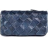 VILENCA HOLLAND Genuine Leather Wallets for Women, Small Wallet for Ladies Zipper Coin Purse Credit Card Holder with Strap (VL-167-NAVY)