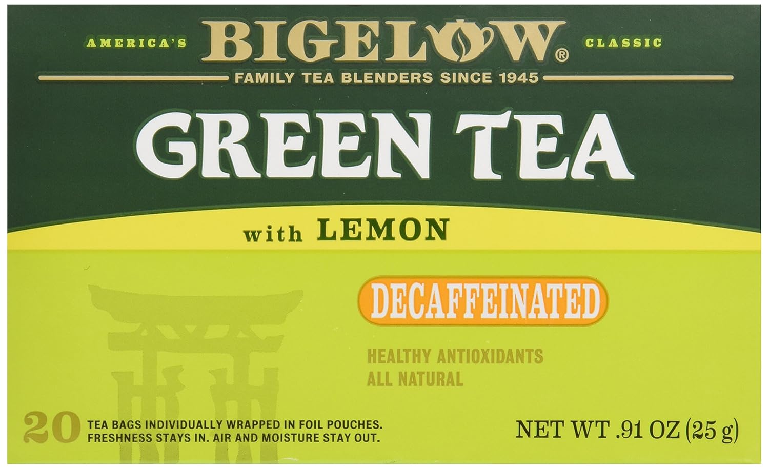 Bigelow Tea Green Tea with Lemon, Decaf, 20 ct : Grocery Tea Sampler : Grocery & Gourmet Food