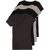 4 Pack Zenana Women's Basic V-Neck Tee Large Black, Black, Charcoal, H Gray