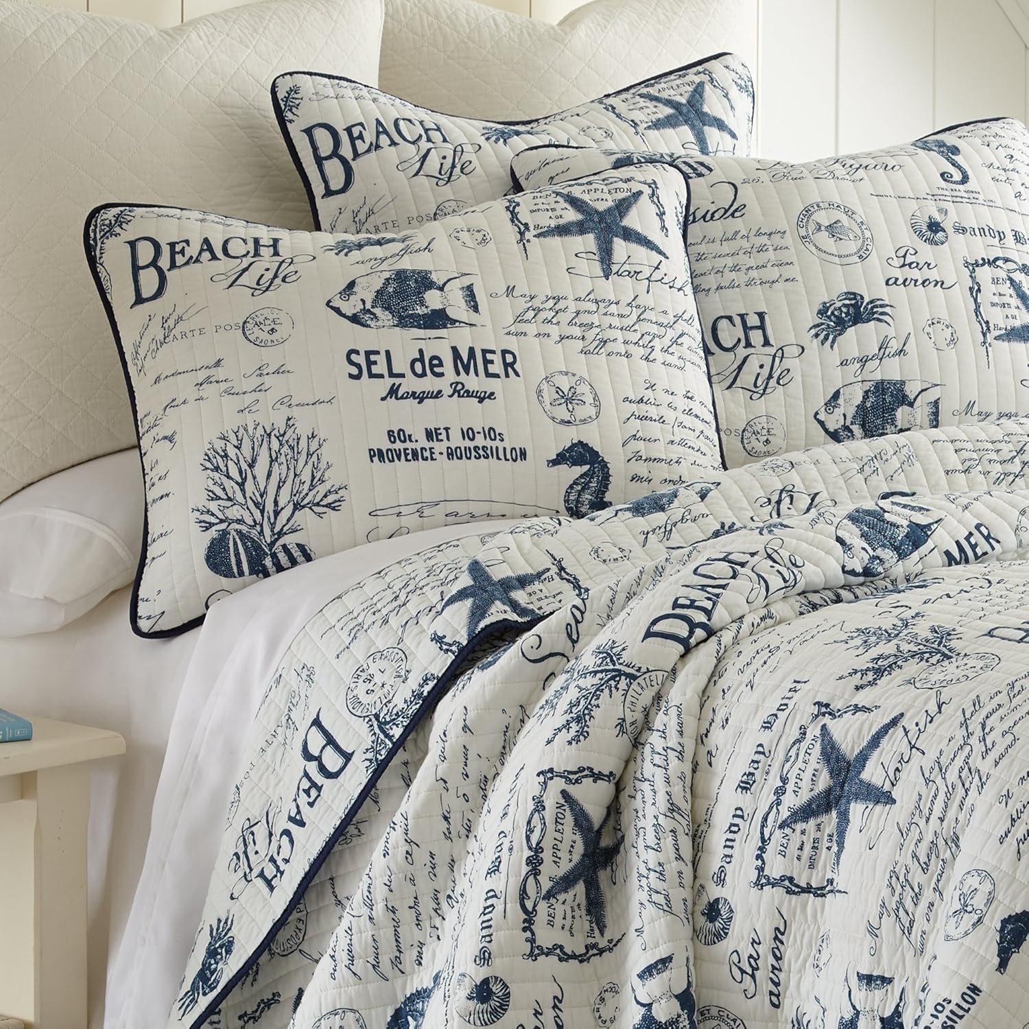 Levtex Beach Life Fullqueen Cotton Quilt Set Navy Coastal