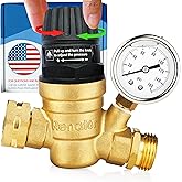 Renator RV Water Pressure Regulator for RV Camper. Brass Lead-free Adjustable Water Pressure Regulator with Gauge for Camper Travel Trailer, Reducer Valve W Filter. M22-0660R.