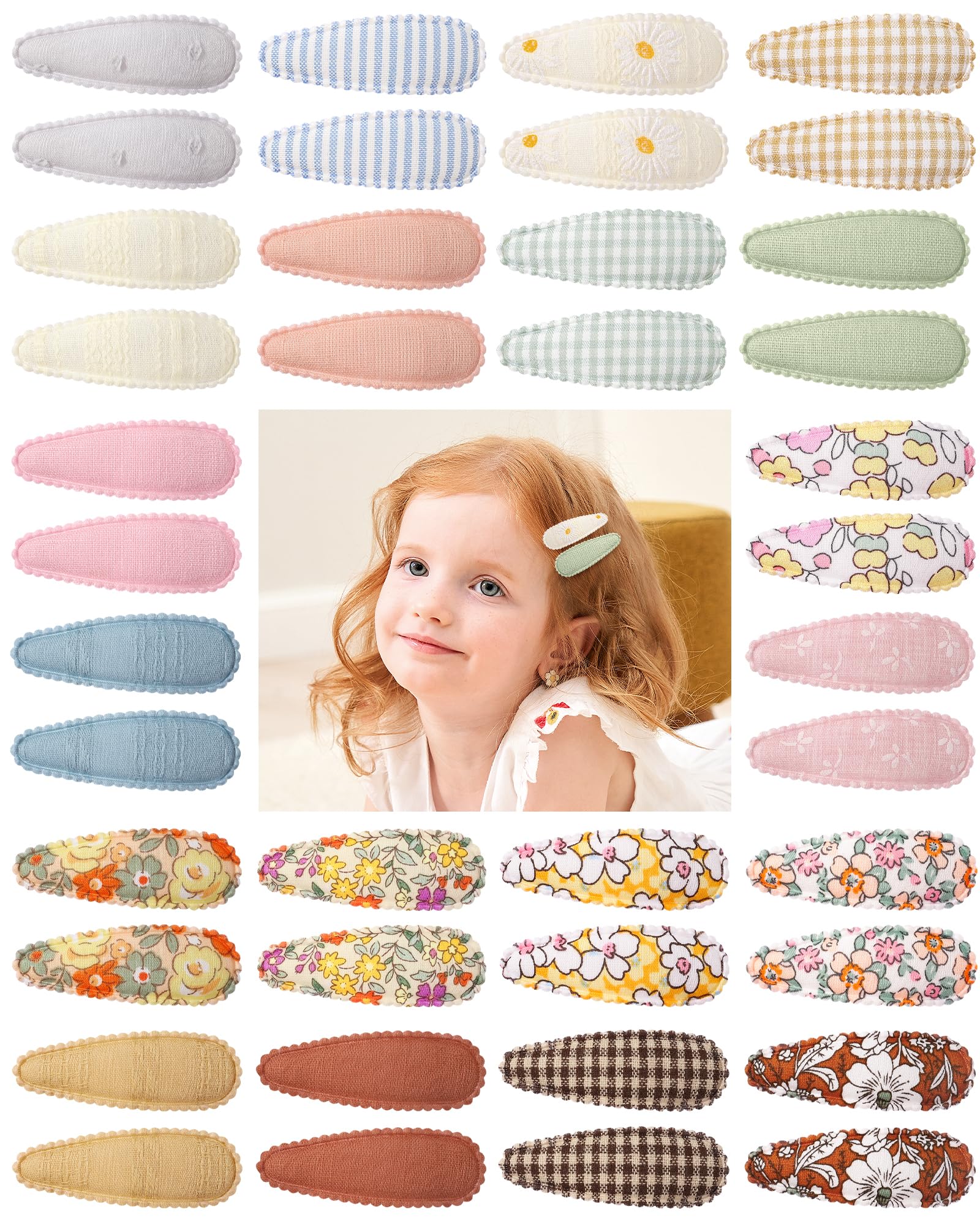 Photo 1 of 40 Pcs 2.2 In Baby Hair Clips for Girls Handmade Floral Print Snap Toddler Hair Accessories for Girls Baby Toddlers Kids Teens