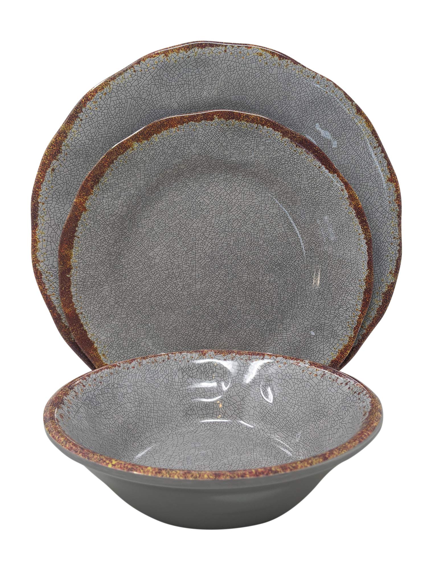 Gianna's Home 12 Piece Rustic Farmhouse Melamine Dinnerware Set (Gray ...