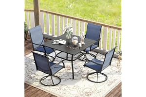 VICLLAX 5 Pieces Patio Dining Set for 4, Outdoor Table and Chairs Includes 37.8" Square Patio Table and 4 Swivel Patio Sling Chairs for Lawn Garden, Black Table
