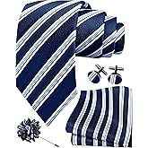 GUSLESON 3.15"（8cm） Striped Tie for Men With Lapel Pin Necktie Hankerchief Cufflinks Set