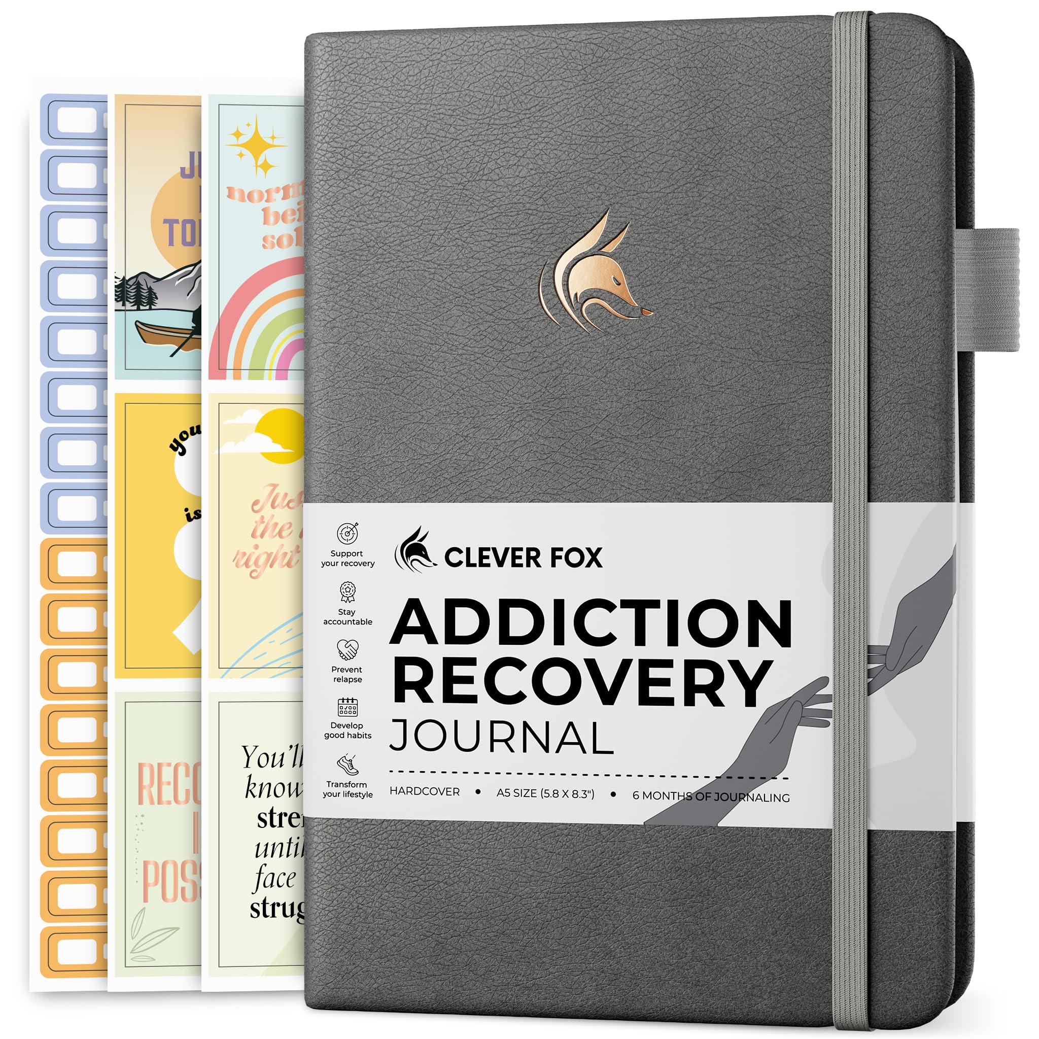 Clever Fox Addiction Recovery Journal – Guided Sobriety Workbook for Alcohol, Drug, Gambling, Eating & Other Addictions – Daily Planner to Support Recovery Progress – A5 Size (Gray)
