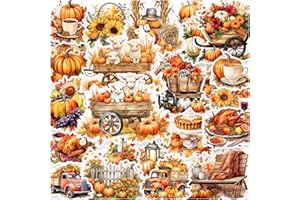 PRSTINCOL 100 Pcs Thanksgiving Fall Stickers, Yellow Autumn Pumpkin Stickers for Kids Teens Adults, Cottagecore Sticker Farm Sticker for Water Bottles Scrapbook Junk Journal Collage