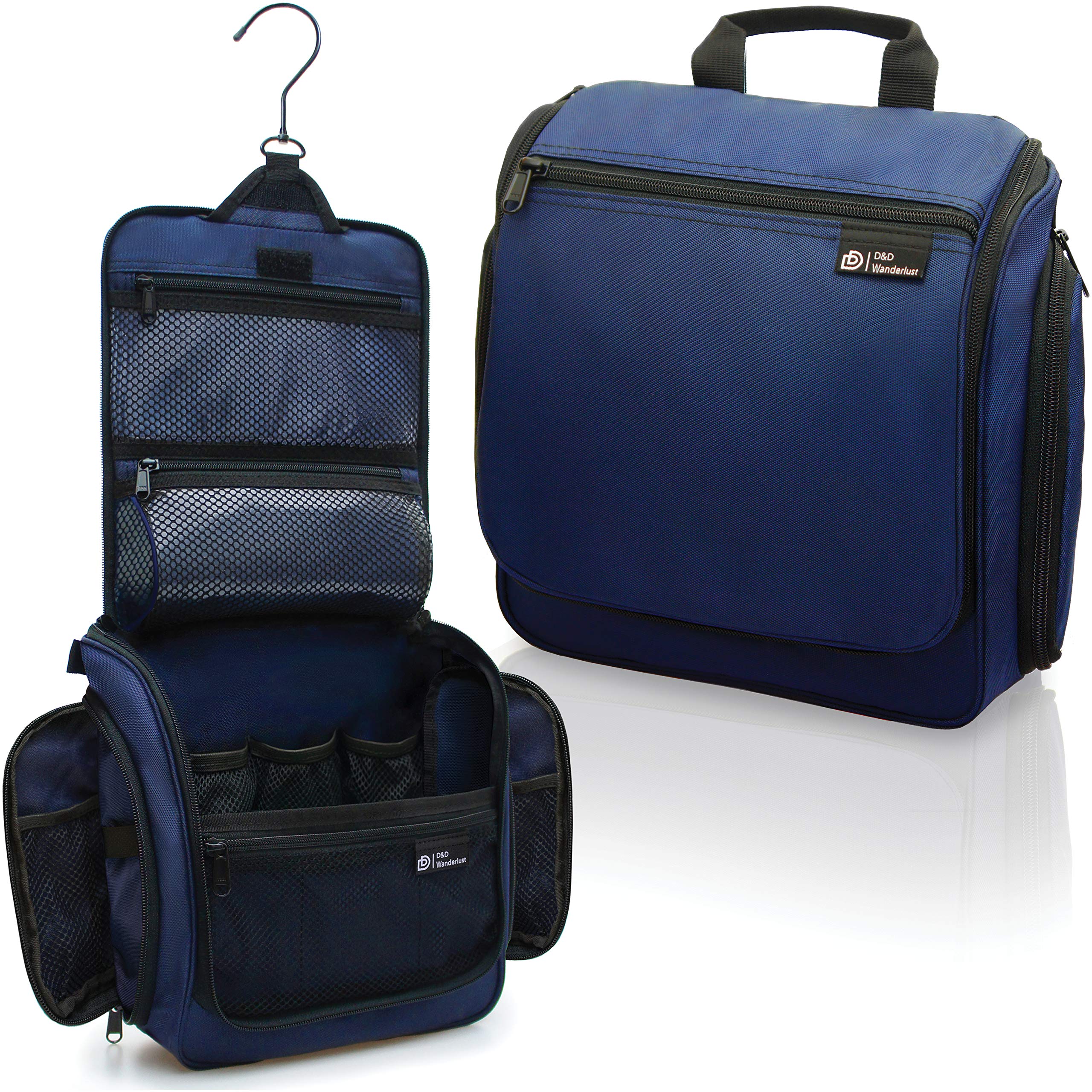 D&D Hanging Toiletry Bag for Men and Women. Travel Wash Bag. Large Travel Toiletry Bag Washbag for Makeup, Toiletries, and Cosmetics. Blue