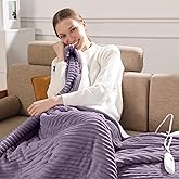 Heated Blanket Electric Throw 50"x60" Heating Blanket 450gsm Ribbed Flannel Sherpa Ultra-soft with 5 Heating Levels and 4 Hour Auto Off, ETL & FCC Certified Electric Blanket, Great Winter Gift, Purple