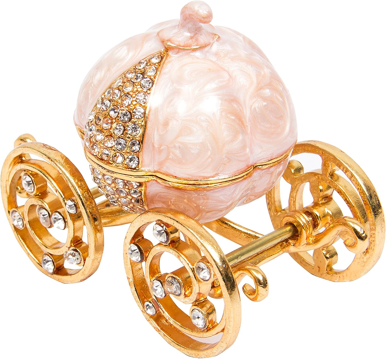 QIFU Hand Painted Pearl White Cinderella Pumpkin Carriage Trinket Box Hinged with Rich Enamel and Sparkling Rhinestones - Image 3