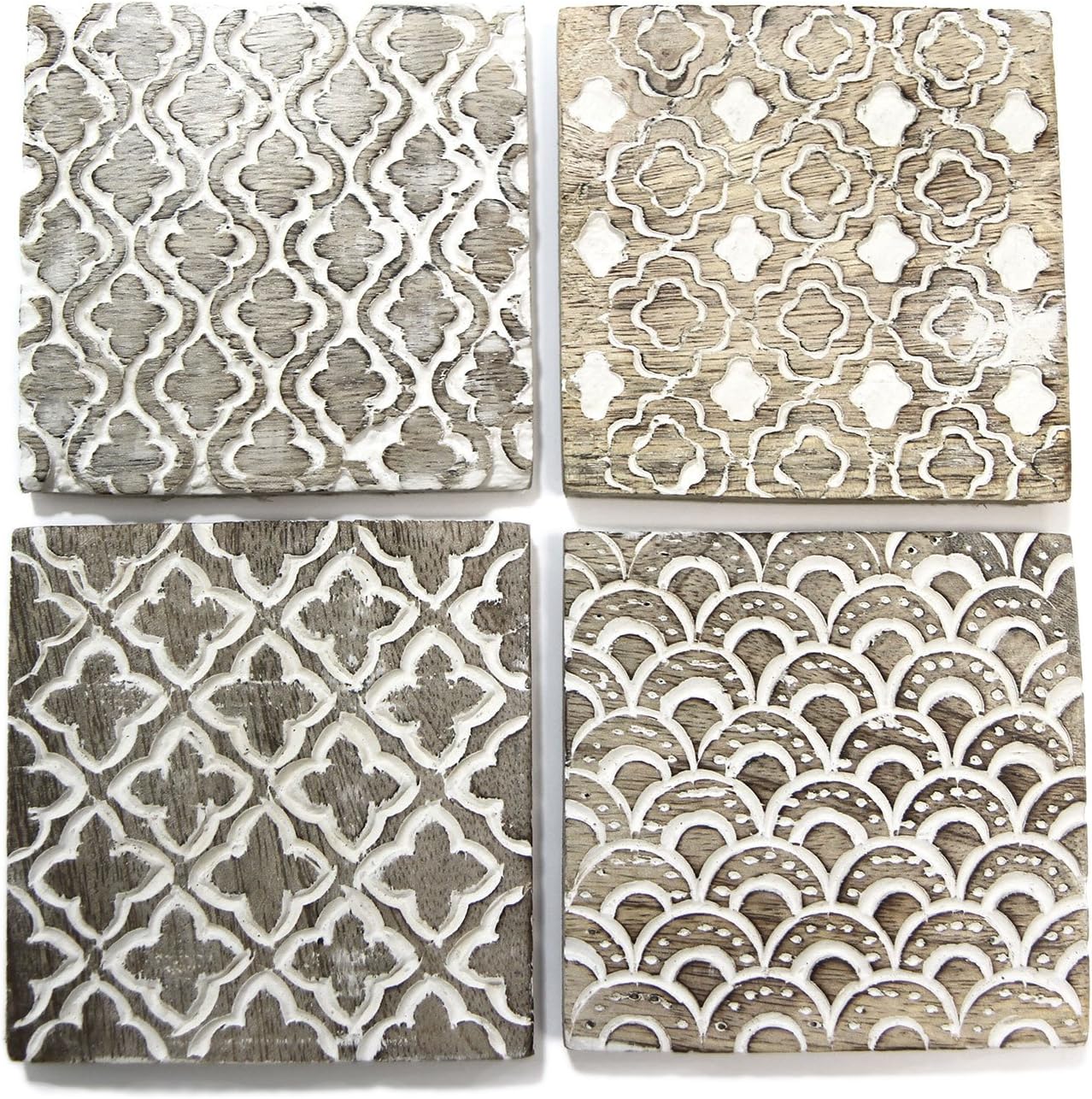 Just Contempo Pattern Coasters, Wood, Brown Moroccan, 9 x 9 x 4 cm