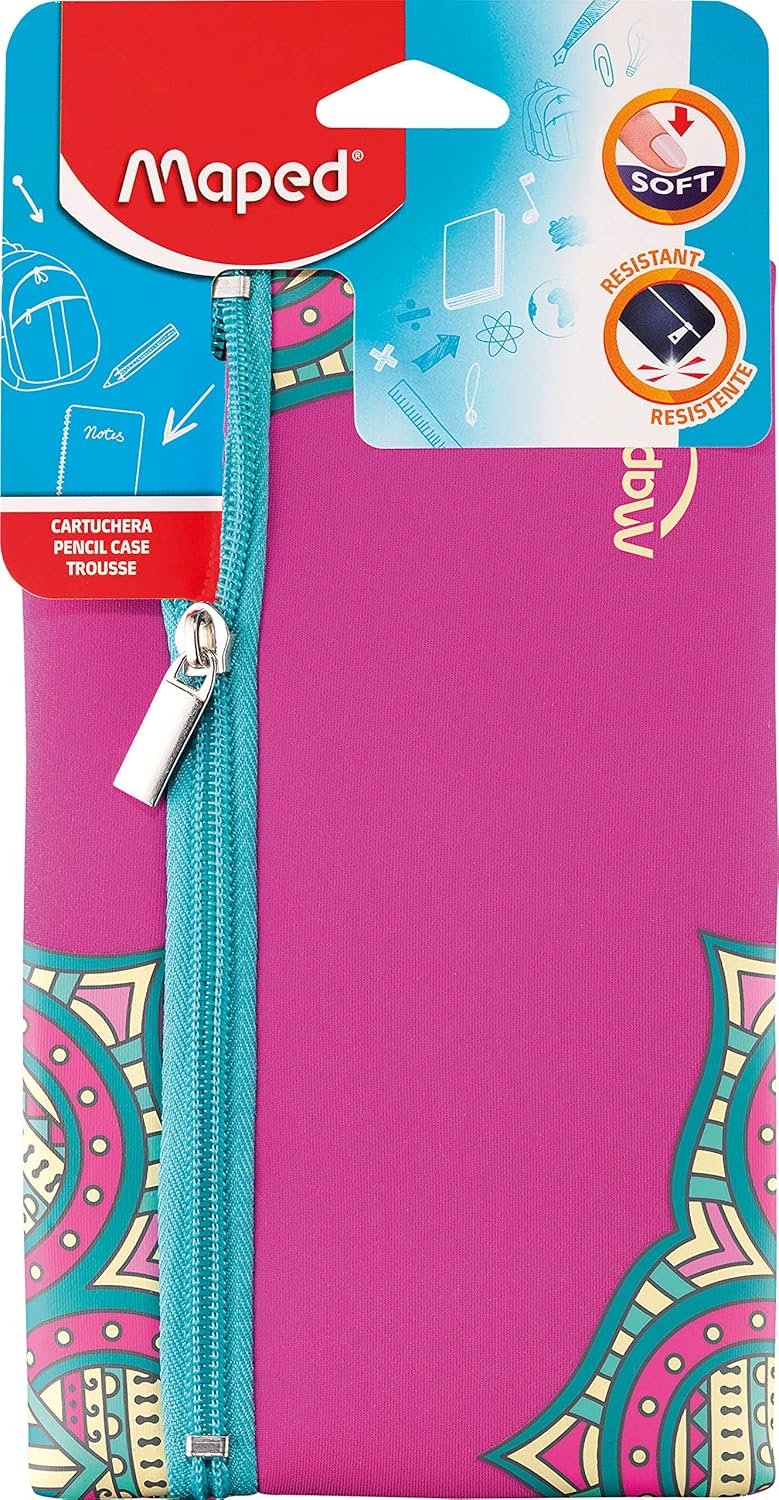 Mandala Flat Pencil Case, Pink/Blue - Image 5