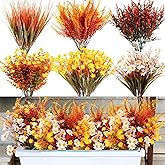 Cindeer 24 Pcs Fall Artificial Flowers Plants for Outdoors, UV Artificial Resistant Fake Plastic Faux Flowers Window Box Planters for Front Door Porch Patio Yard Autumn Thanksgiving Decor