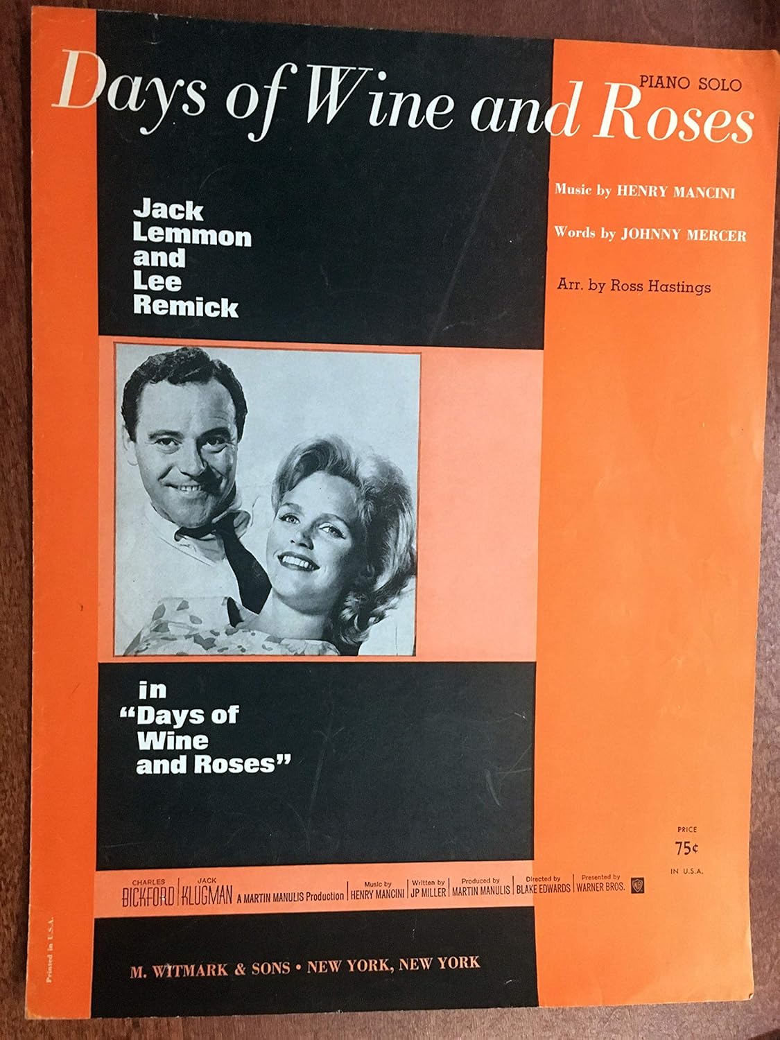 Amazon Com Days Of Wine And Roses 1962 By Henry Mancini And Johnny Mercer Sheet Music Excellent Condition From The Show Days Of Wine And Roses Entertainment Collectibles
