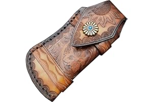 COHOMELARS Horizontally Carry Genuine Leather Pocket Knife Sheath for 4''-4.5'' Folding Knives,Belt Loop Folding Knife Pouch,Small Leather Knife Case,EDC Belt Knife Holster Brown,Gift for Man