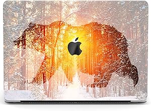 Wonder Wild Case for MacBook Air 13 inch Pro 15 2019 2018 Retina 12 11 Apple Hard Mac Protective Cover Touch Bar 2017 2016 2020 Plastic Laptop Print Bear Silhouette Nature Sunset Animal Winter Forest