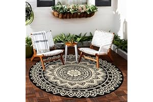 Round Outdoor Rugs for Patios, 5Ft Waterproof Reversible Plastic Straw Mat with Carry Bags, Boho Lightweight Outdoor Carpet P