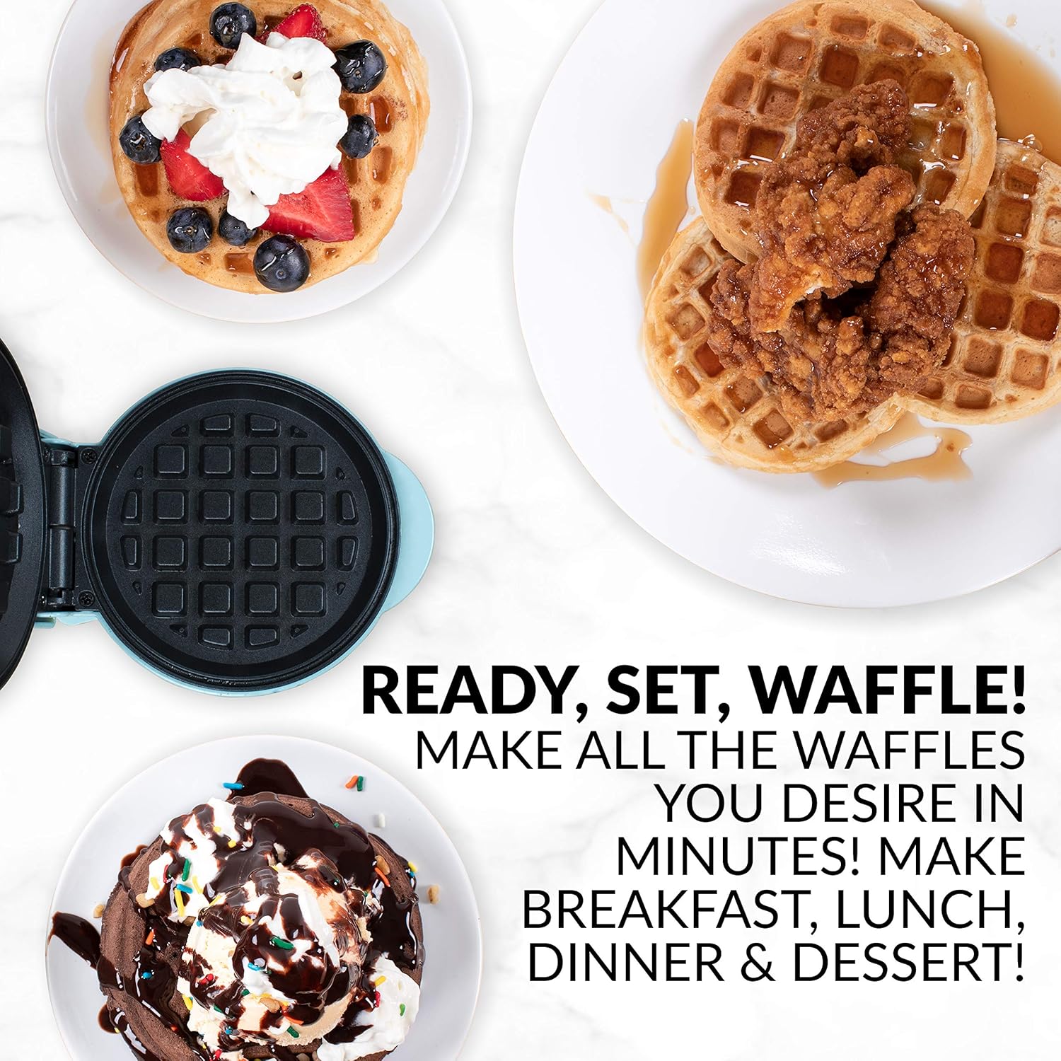 Nostalgia MWF5AQ MyMini Personal Electric Waffle Maker, Hash browns, French Toast Grilled Cheese, Quesadilla, Brownies, Cookies, Aqua: Kitchen & Dining