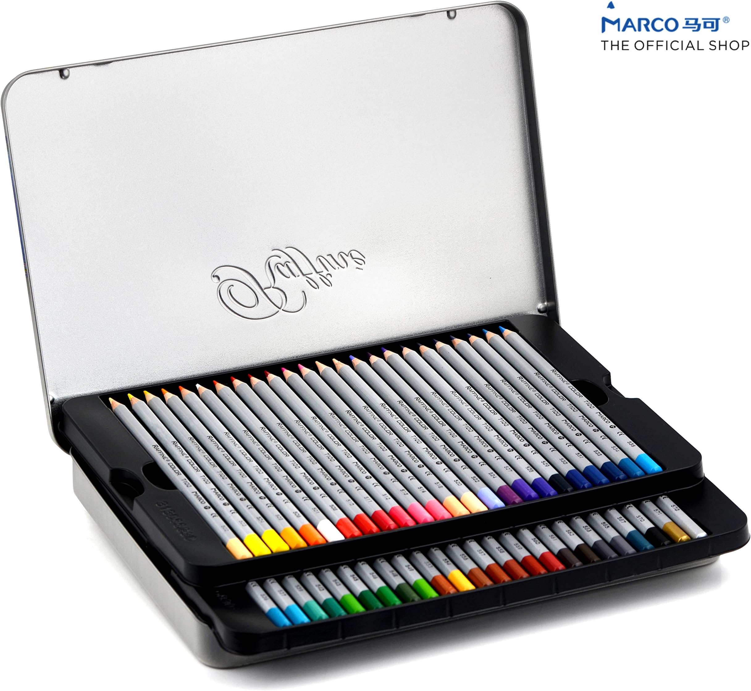 Colored pencils by Marco - Raffine Series | Premium color pencils, Soft core, Vibrant colors, 48 finest color pencils for artist, embedded in fragrant poplar, 3.3 mm extra thick lead in metal box