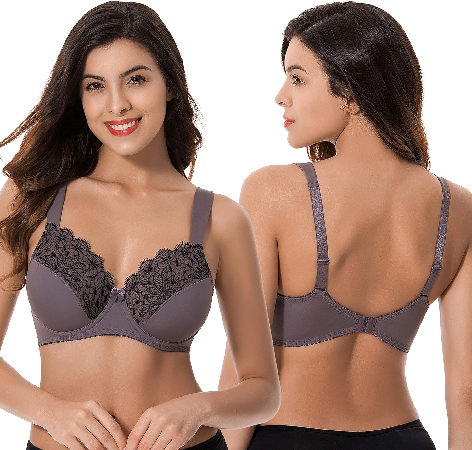 Curve Muse Plus Size Unlined Minimizer Underwire Bra with Embroidery Lace-3 Pack at  Women’s Clothing store