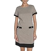 Tommy Hilfiger Womens Short Sleeve Jewel Neck Novelty Button Mini Shift Dress