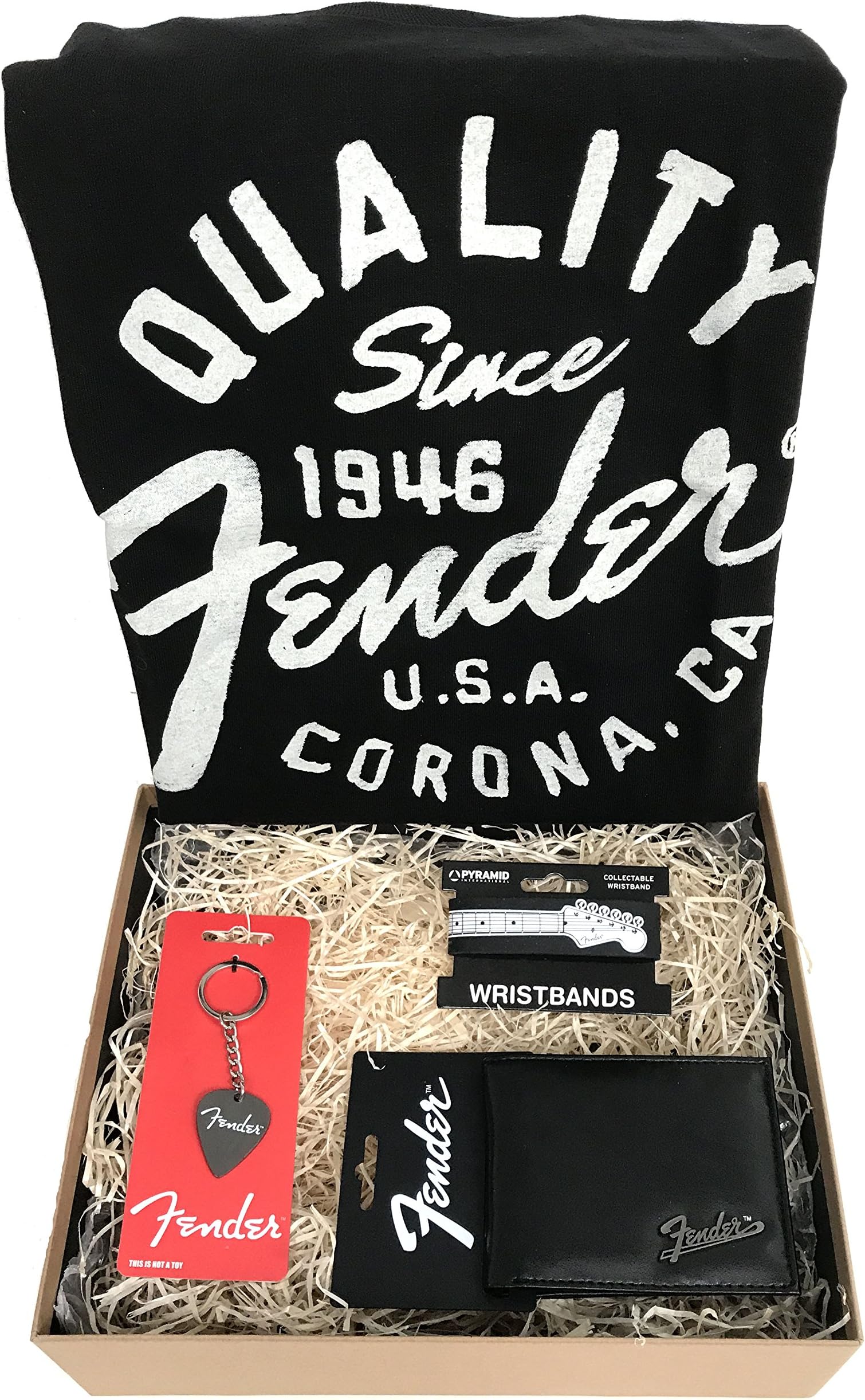 Fender - Gift Hamper - Containing Official Fender T Shirt, Wallet, Keyring and Wristband (T Shirt Size ; XX-Large)