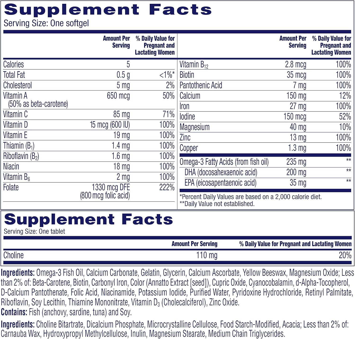 One A Day Women’s Prenatal Advanced Complete Multivitamin with Brain Support* with Choline, Folic Acid, Omega-3 DHA & Iron for Pre, During and Post Pregnancy, 60+60 Count (120 Count Total Set): Health & Personal Care
