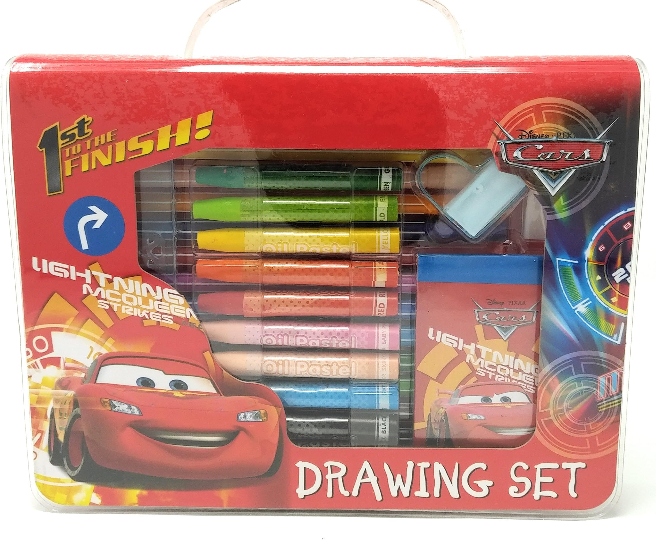 HM Disney Cars Drawing with Colour Pens, Oil Pastels and Stationery in Box - 28 Pieces Set