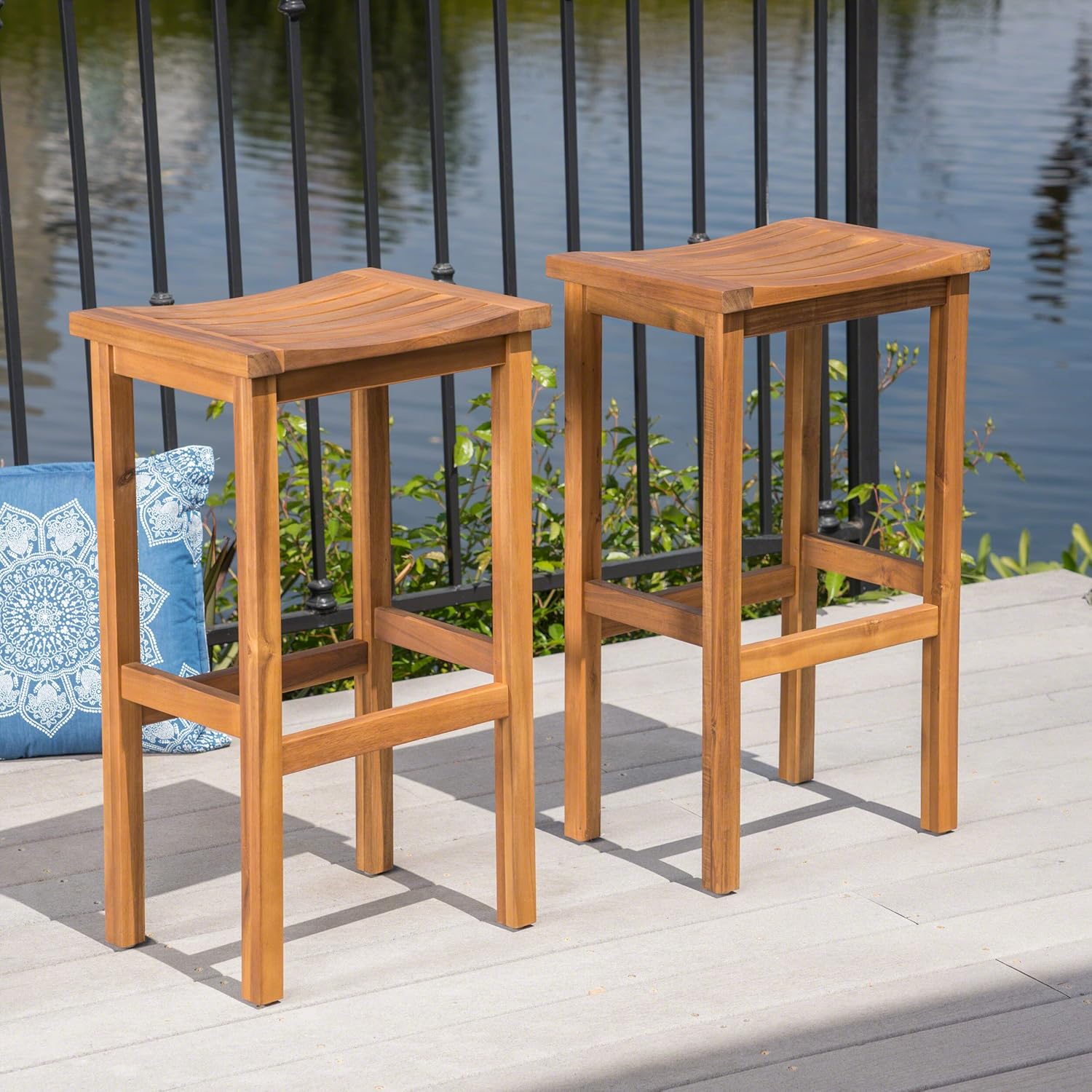 Christopher Knight Home Caribbean Outdoor 30" Acacia Wood Barstools, 2-Pcs Set, Natural Stained: Garden & Outdoor