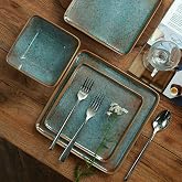Square Melamine Dinnerware Sets,12-Piece Plates and Bowls for 4,Green | Unbreakable Dish Set ,Lightweight,Suit for RV,Camping, outdoor plates dinnerware sets for patio ,Dishwasher Safe and BPA Free