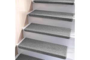 Brakki Bullnose Carpet Stair Treads, Non Slip Stair Treads for Wooden Steps Indoor, Stair Runner, Soft Stair Rugs, Edging Stair Protectors, Washable, 29.5"x9.5"x1.5" 14pcs, Grey