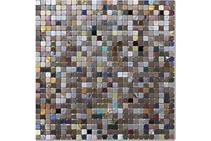 YMMXGE 10-Sheet Peel and Stick Metal Backsplash Tile Stick on Kitchen 3D Wall Decor Aluminum Mosaic Tiles for Bathroom, 12"x12"x0.15" (10, Silver Gold Copper Mixed)
