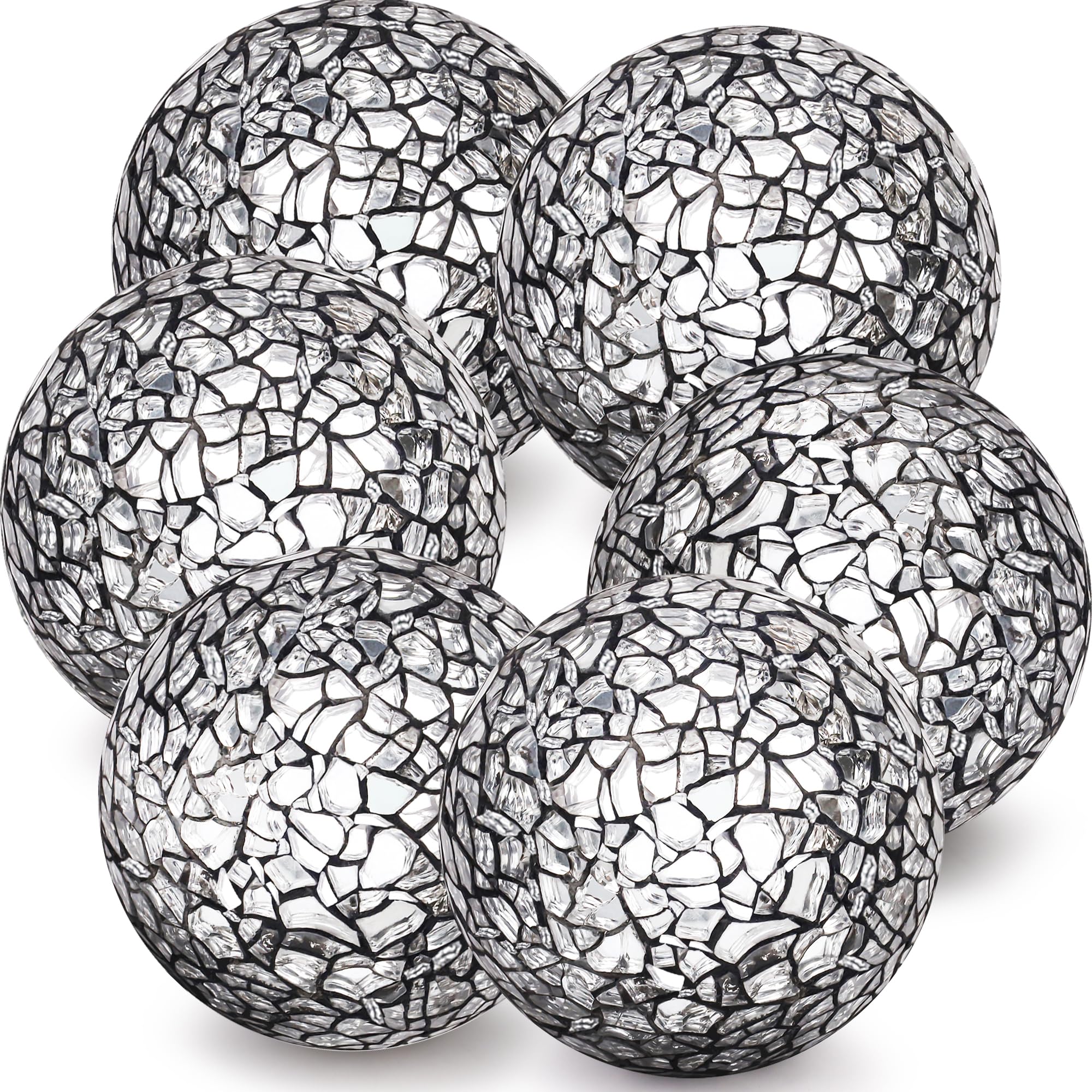 Kepfire 6 Pack Black Decorative Balls for Bowls,8cm Orbs Decorative Ball for Centerpiece,Vase Fillers,Mosaic Glass Balls for Home Decor Christmas Thanksgiving Table Decorations