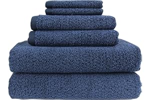Everplush Diamond Jacquard 6 Pieces Bath Towel Set, Navy Blue