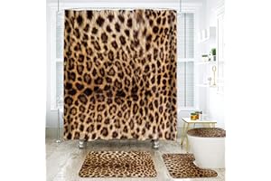 ONLALASYC Onalasyc 4 Pcs Leopard Shower Curtain,Cheetah Print Bathroom Set Shower Curtain Sets with Rugs,Brown Animal Print Shower Curtain Bathroom Decor Sets,juego de baños de Set completo with 12 Pcs Hook