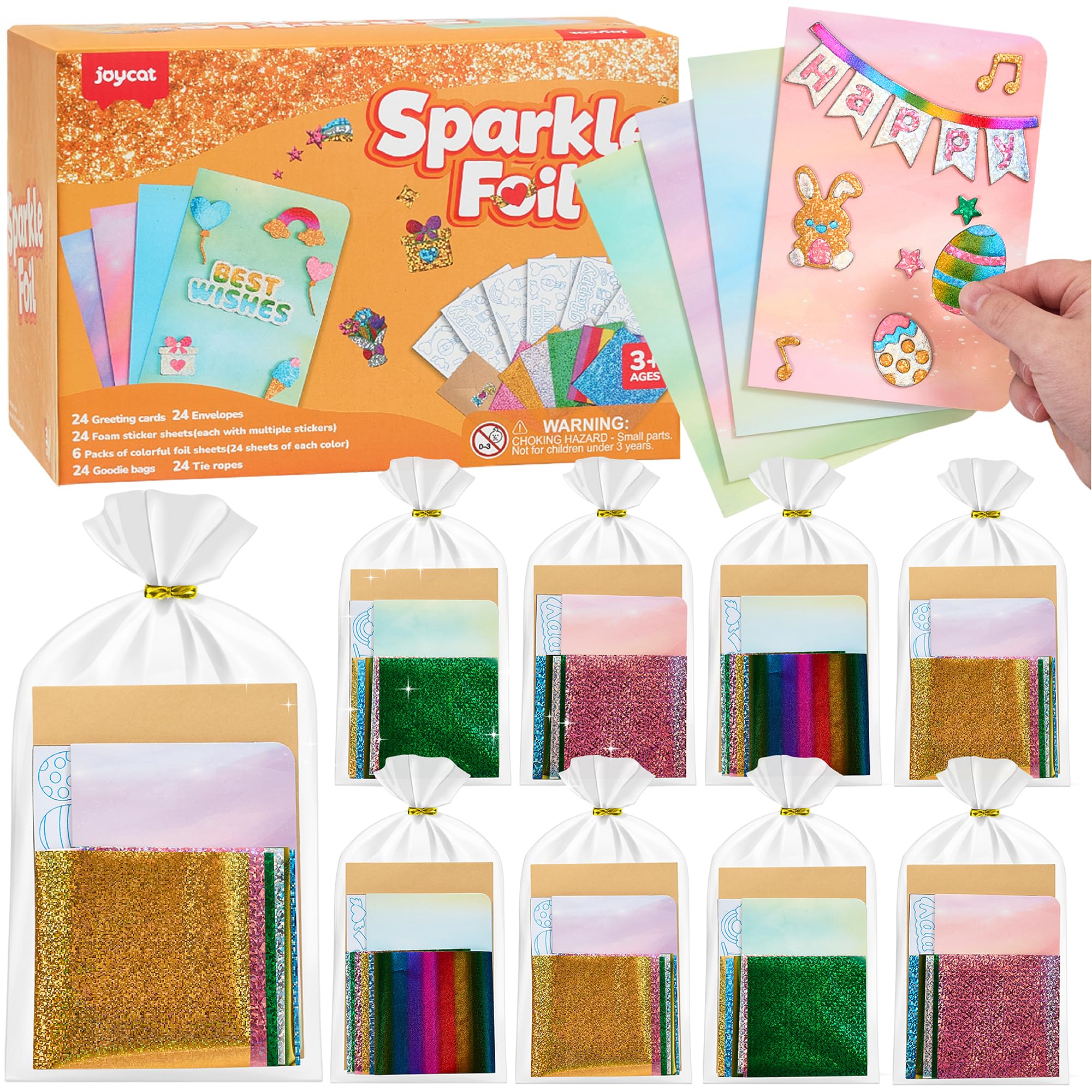 JoyCat 24 Pack Foil Craft Party Favors,No Mess Arts and Crafts for Kids,Goodie Bag Stuffers,DIY Creative Activity, Birthday Present for Girls Boys 4 5 6 7 8 9 Years Old(Greerting Cards)