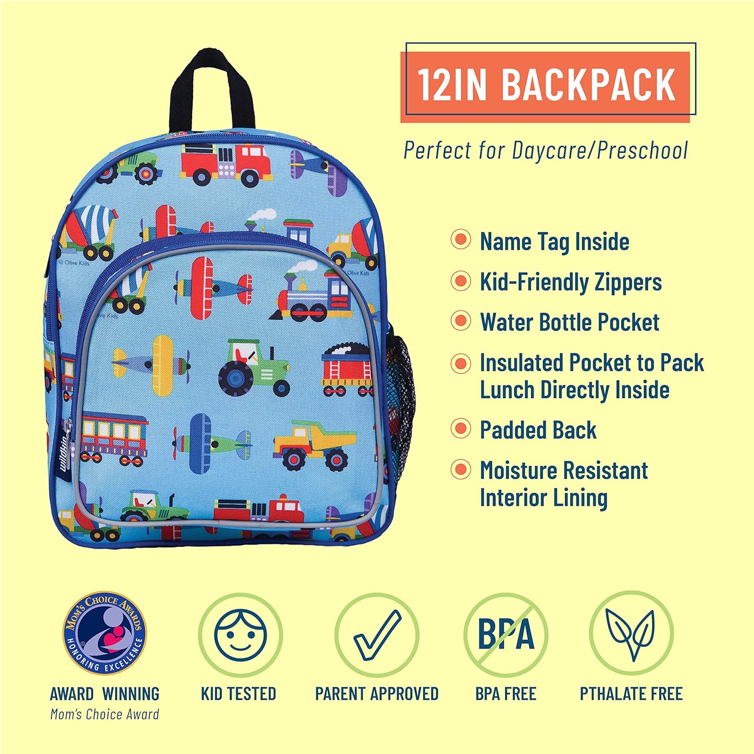 Wildkin Backpack for Toddlers, Boys and Girls Ideal for Daycare, Preschool and Kindergarten, Perfect Size for School and Travel, Mom's Choice Award Winner, One, Trains, Planes, and Trucks: Toys & Games