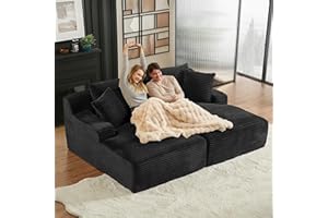 Chorlenimi 79'' Chaise Lounge Chair Indoor Oversized Reading Chair Corduroy Cloud Couch for Living Room Comfy Sofa Bed Upholstered Sleeper Sofa No Assembly Required (Black, 79")