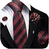 GUSLESON 3.15"（8cm） Mens Stripe Tie and Lapel Pin Necktie Hankerchief Cufflinks Set for Men