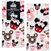 Disney Kitchen Towels – 2-Pack 100% Cotton Kitchen Towels Set – 16" x 26" Soft & Absorbent Dish Towels – Mickey, Minnie & Stitch Designs – Durable, Machine Washable (Mickey & Minnie Sweets)